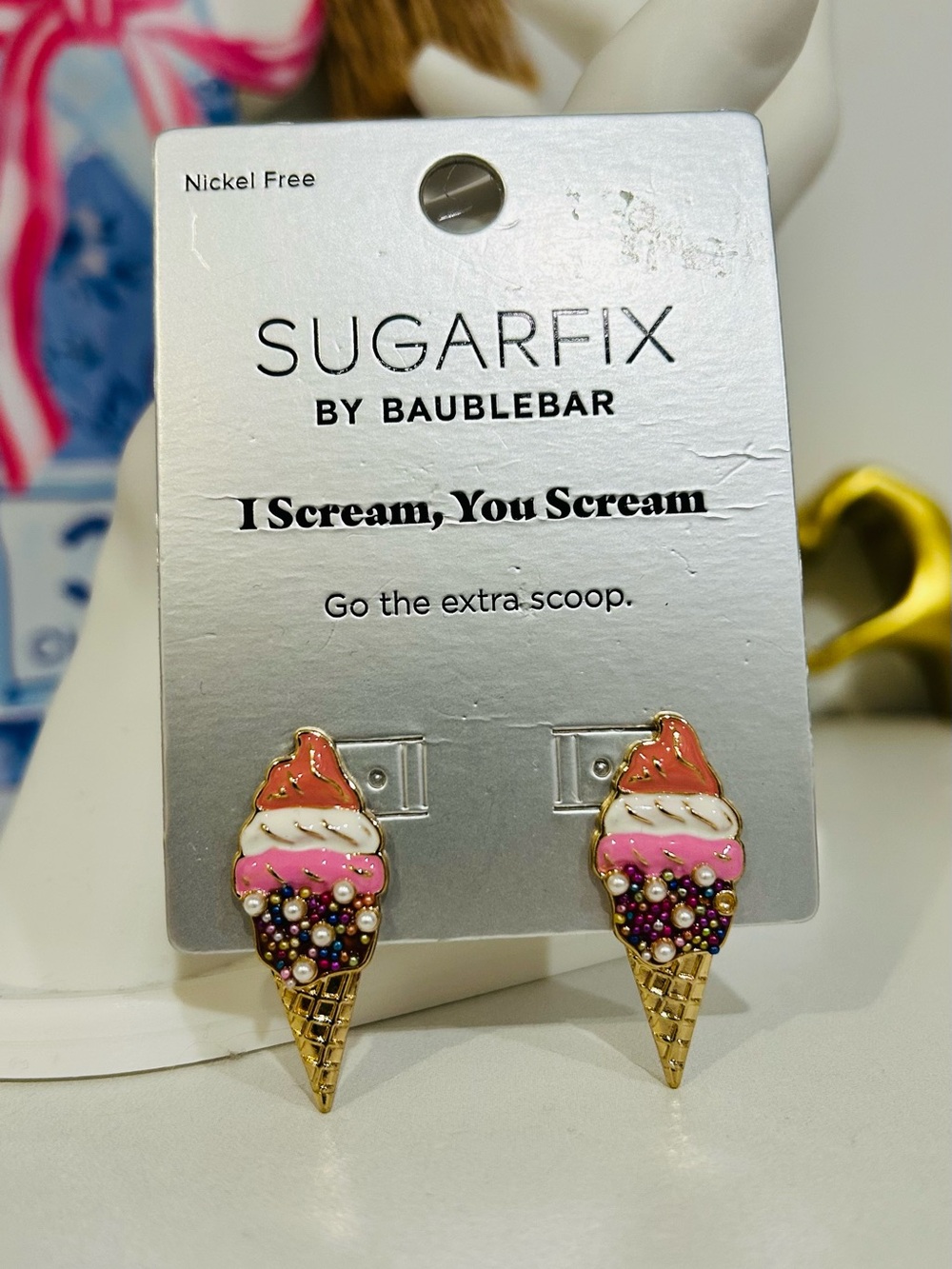 BaubleBar Pink & White Ice Cream Cone Stud Earrings